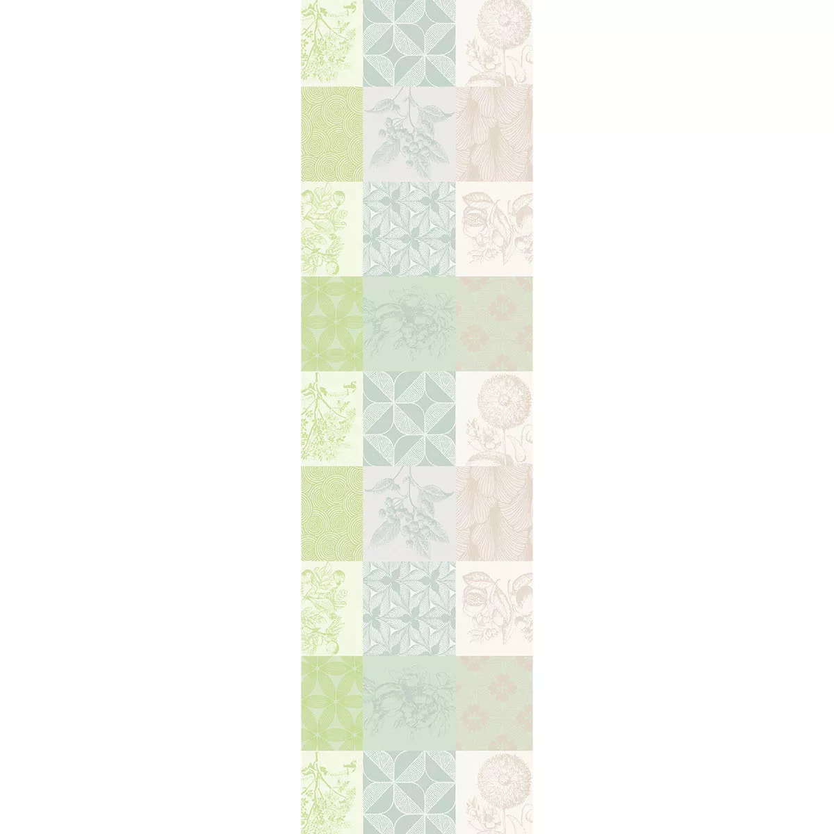 Chemin de table pur coton motif jacquard beige vert Mille parfums verde