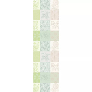 Chemin de table pur coton motif jacquard beige vert Mille parfums verde
