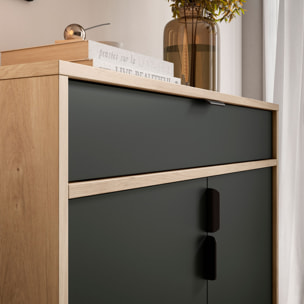 Zapatero Alice melamina roble claro puertas grafito 89x80x29 cm