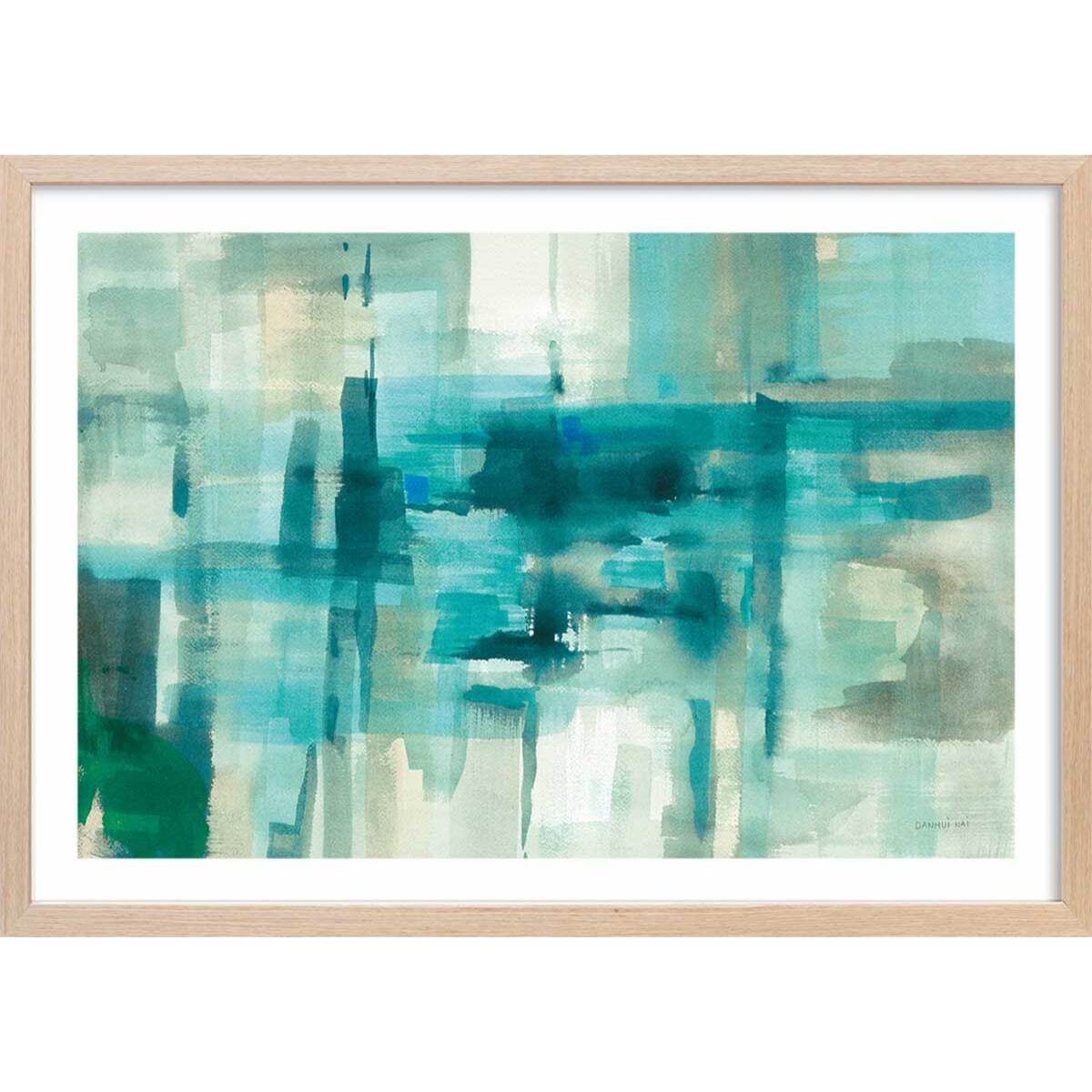 Affiche Liquide bleu Affiche + cadre en bois - Chêne