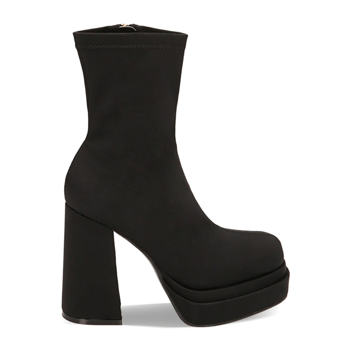 Botines plataforma negros de tela tacón 9 cm