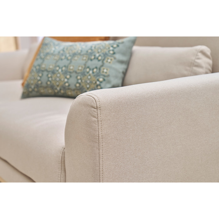 Canapé scandinave 3 places en tissu beige et bois clair EKTOR