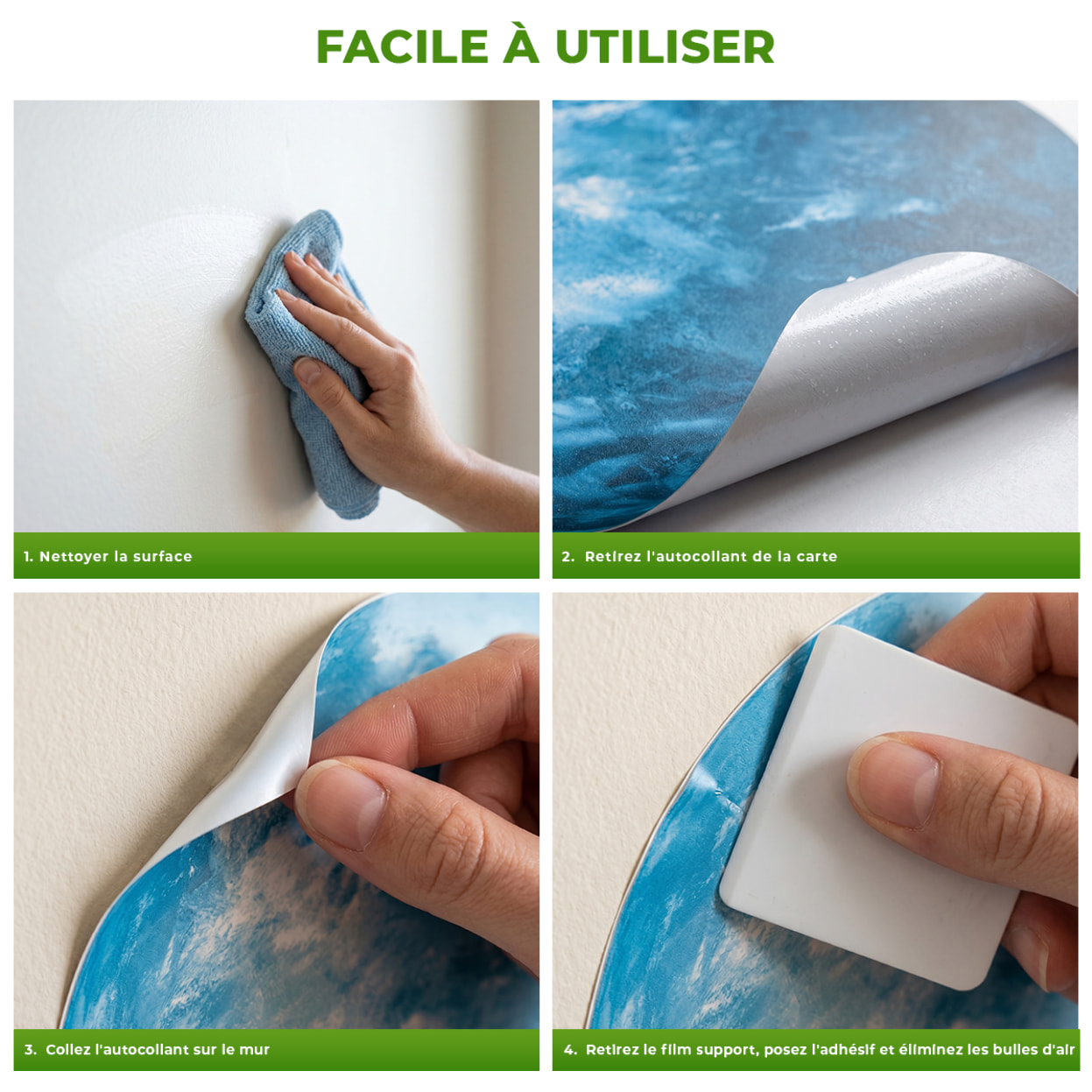 Stickers Muraux décoration adhésifs Terre phosphorescente bleue 30cm