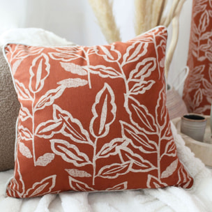 Coussin déhoussable en coton recyclé Chambray - Terracotta