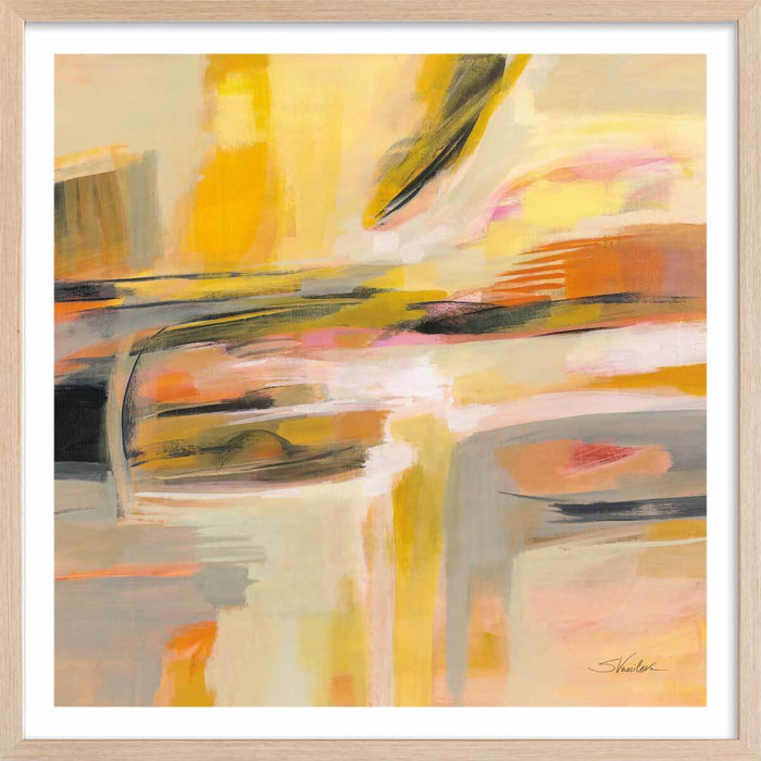 Affiche deco Soleil joyeux Affiche + cadre en bois - Chêne