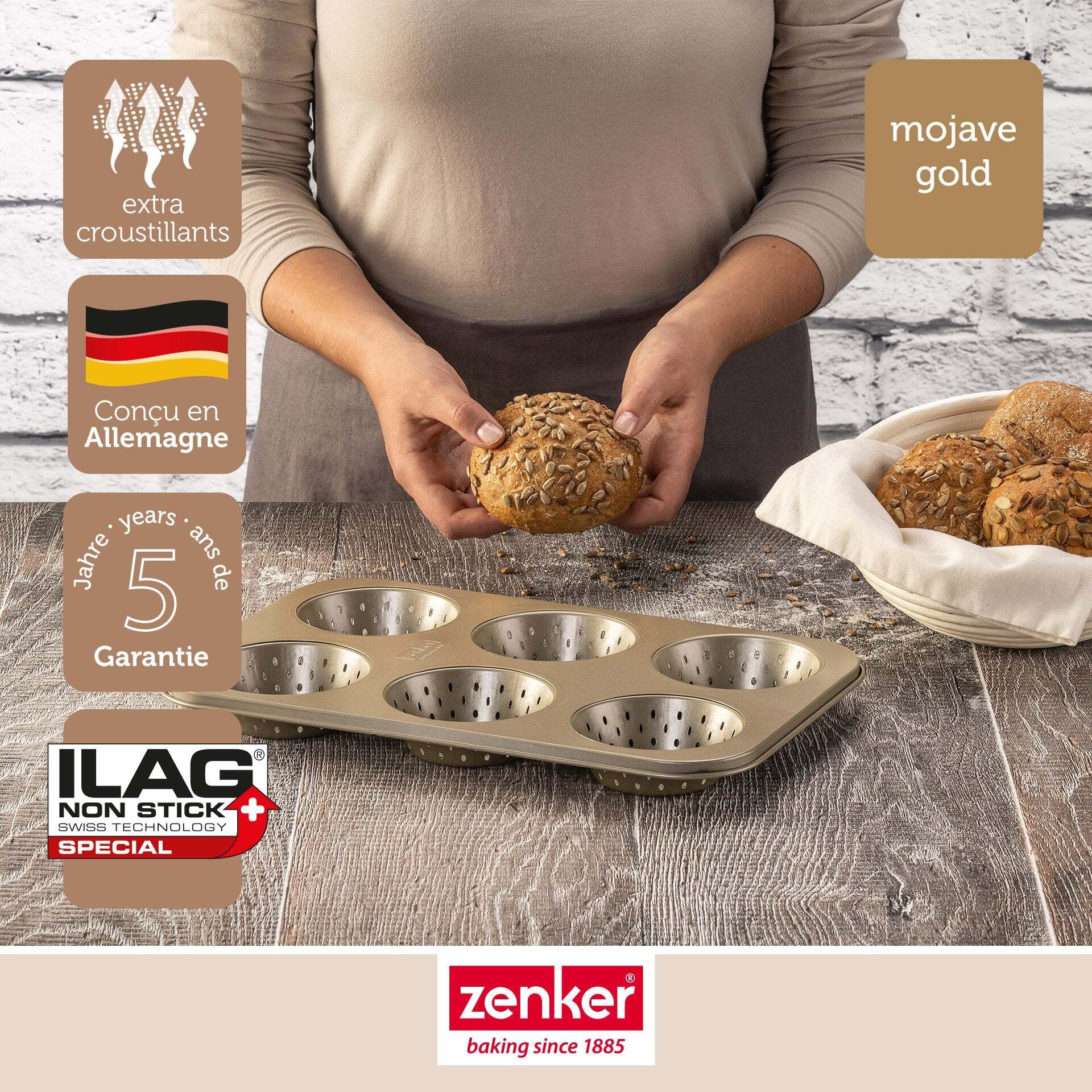 Moule à petits pains individuels ronds 6 empreintes 33 x 22 cm Zenker Mojave Gold