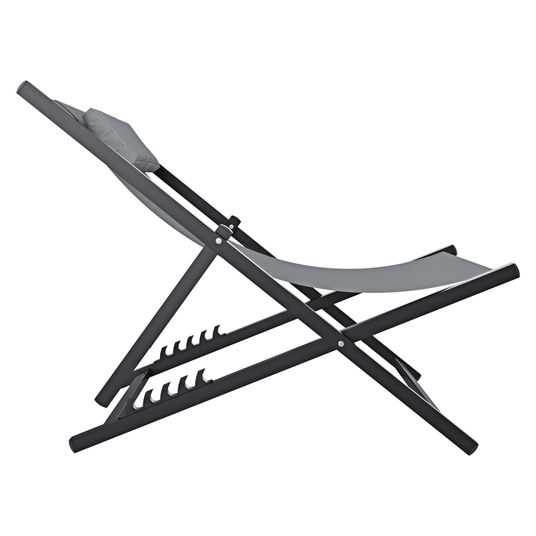 Sedia Sdraio Leggera Da Giardino Schienale Regolabile 5 Posizioni Pieghevole Con Cuscino Struttura Nera In Alluminio Portata Massima 160 Kg Grigio