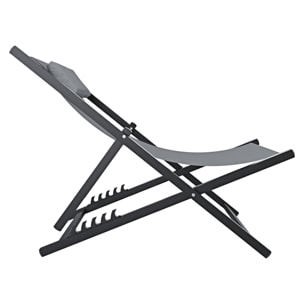 Sedia Sdraio Leggera Da Giardino Schienale Regolabile 5 Posizioni Pieghevole Con Cuscino Struttura Nera In Alluminio Portata Massima 160 Kg Grigio