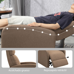 Sillón Relax Reclinable Manual, Sillón Relax de Lino con Apertura Push, Reposapiés, Respaldo Alto, Acolchado Grueso, Butaca Reclinable hasta 155Âº para Salón, Dormitorio, Oficina, Marrón