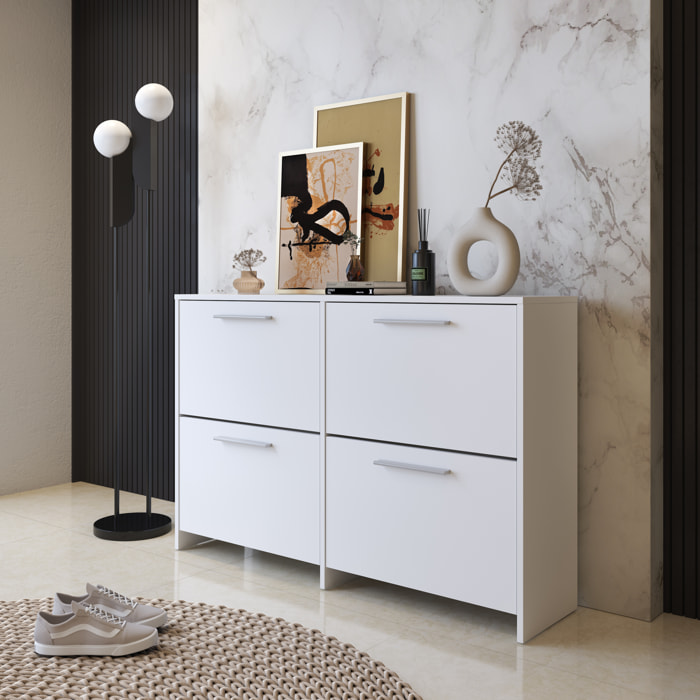 Scarpiera salvaspazio 4 Ante A Ribalta Moderna Maniglie In Alluminio Mobile Ingresso Slim Salvaspazio Scarpe Portascarpe Bassa 79.4x120x28 Cm Bianco