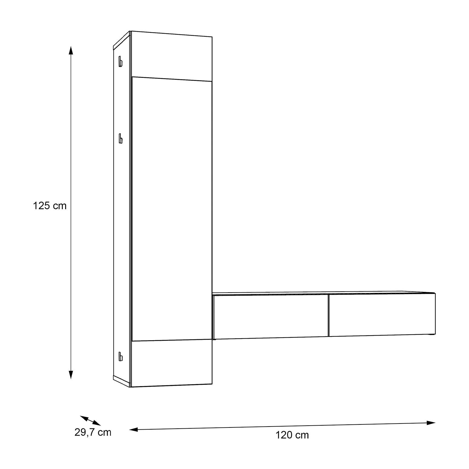 Mueble recibidor GELA - 2 cajones, módulo con espejo - nogal y blanco - 120x29,7x125cm