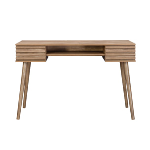 Bureau effet bois 2 tiroirs MADERE naturel. 1 casier. façade rainurées. 120 x 55 x 76.5 cm