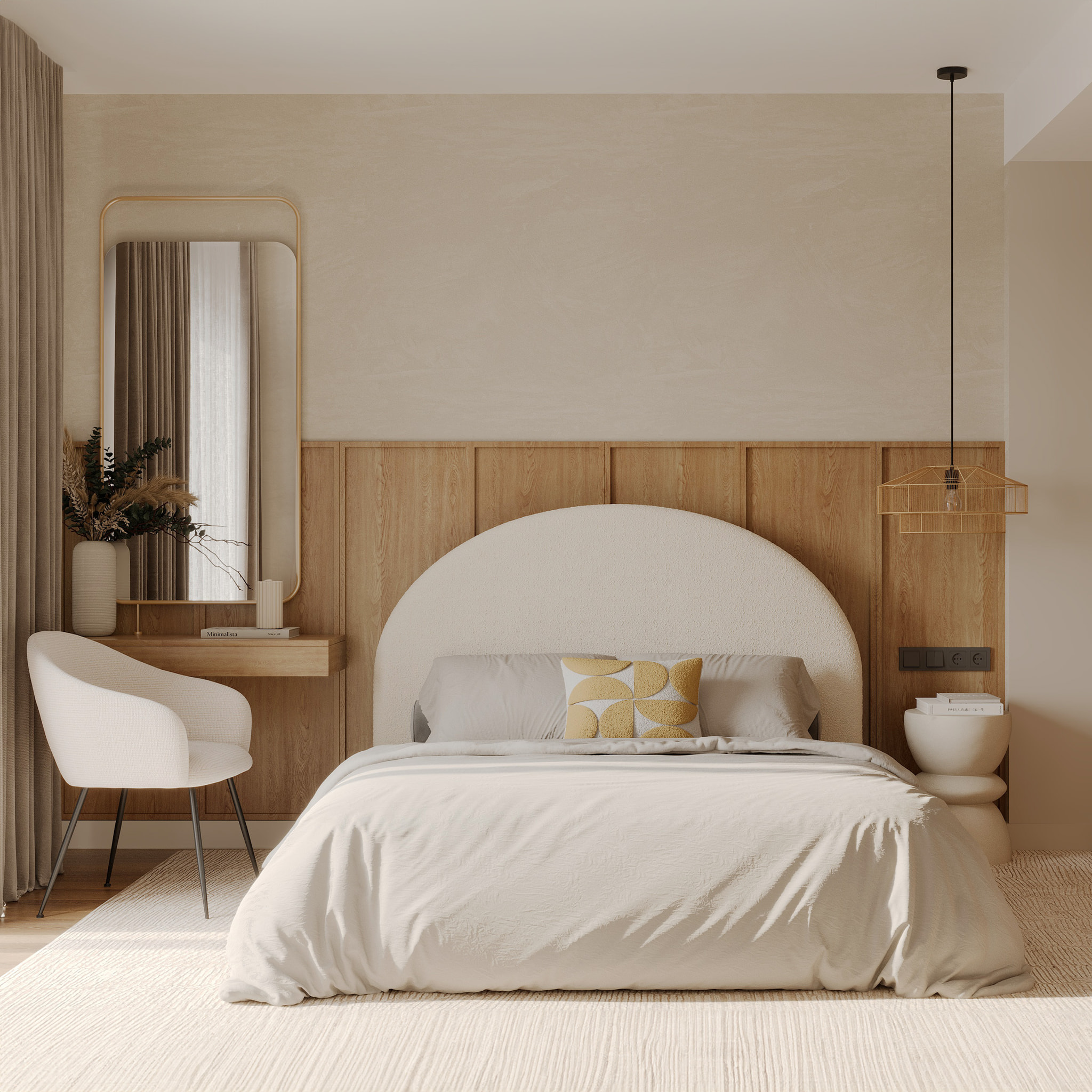 Fauteuil en tissu blanc chiné et pieds en métal noir - Socky