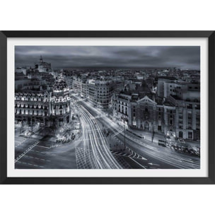 Affiche madrid city lights Affiche + cadre en bois - Noir