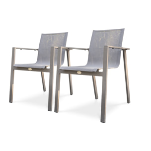 ZAHARA - Lot de 2 fauteuils de jardin en aluminium et toile plastifiée taupe