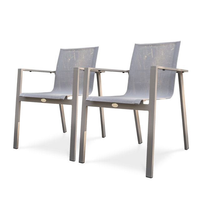 ZAHARA - Lot de 2 fauteuils de jardin en aluminium et toile plastifiée taupe