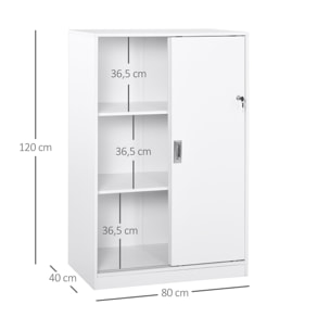 Armoire de bureau 2 portes coulissantes verrouillables dim. 80L x 40l x 120H cm 2 étagères panneaux particules blanc