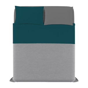 COMPLETO LETTO NATURAL COLOUR MADE IN ITALY COTONE-VERDE PETROLIO/FUMO MATRIMONIALE