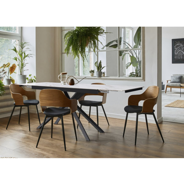 Table à manger extensible en céramique 6 à 10 personnes "Celeste" - Blanc marbré gold
