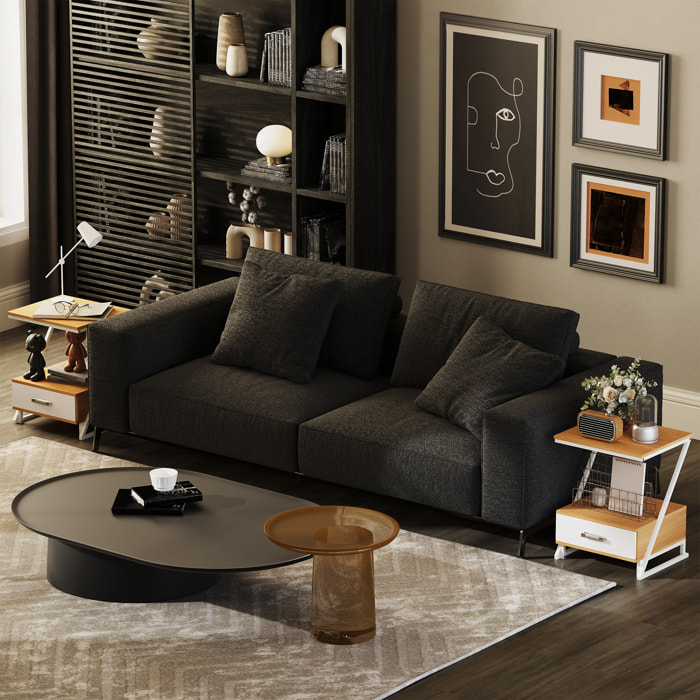 Juego de 2 Mesas Auxiliares para Salón Mesitas Auxiliares en Forma de Z con Cajón y Compartimento Mesita Auxiliar para Salón Dormitorio 40x35x50 cm Madera Natural