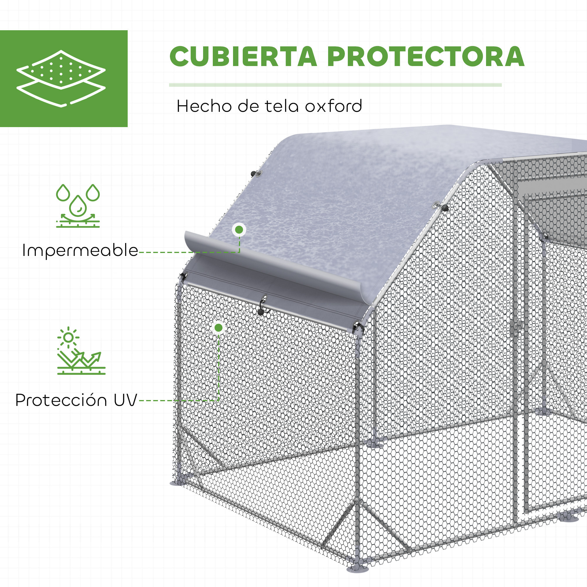 Gallinero para Exterior, 2,8x1,9x1,95 m, Gallinero de Acero Galvanizado, Cubierta de Tela Oxford, Anti-UV e Impermeable, Jaula para 4-6 Gallinas y Conejos, Plata