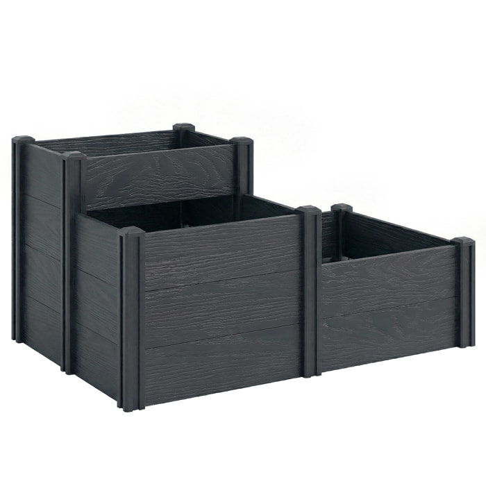 Jardinière surélevée 3 niveaux carré potager en escalier PVC effet bois gris