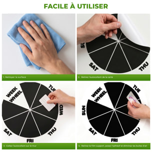 Sticker ardoise tableau noir - stickers muraux adhésif effaçable - CALENDRIER ROUE HEBDOMADAIRE
