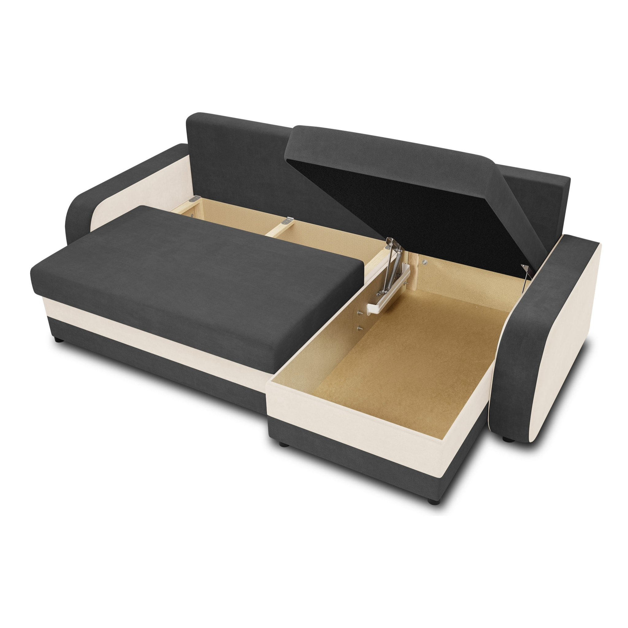 Valos - canapé d'angle réversible - 4 places - convertible avec coffre - en velours - Gris / Blanc
