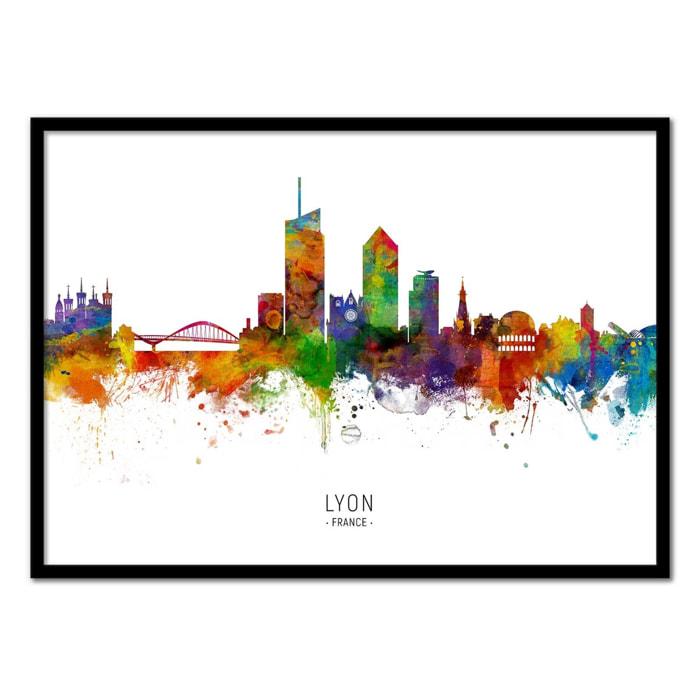 Affiche - Lyon France Skyline (Colored Version) - Michael Tompsett