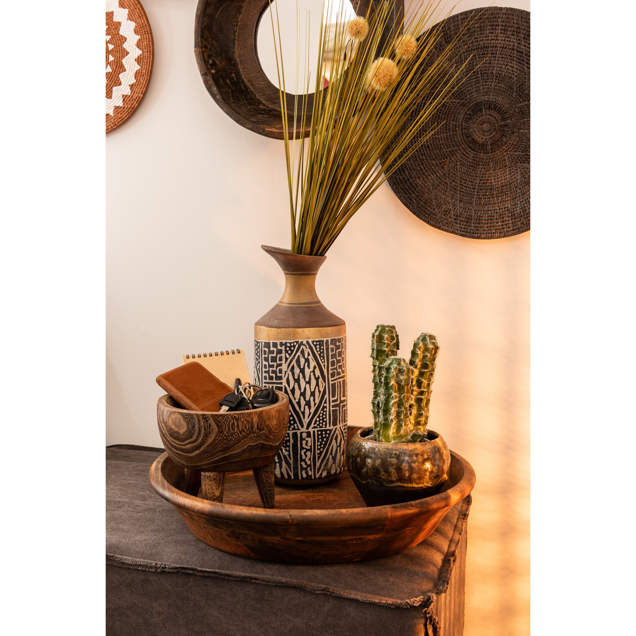 J-Line miroir Rond Forme De Bol - bois - marron - Ø 35 cm