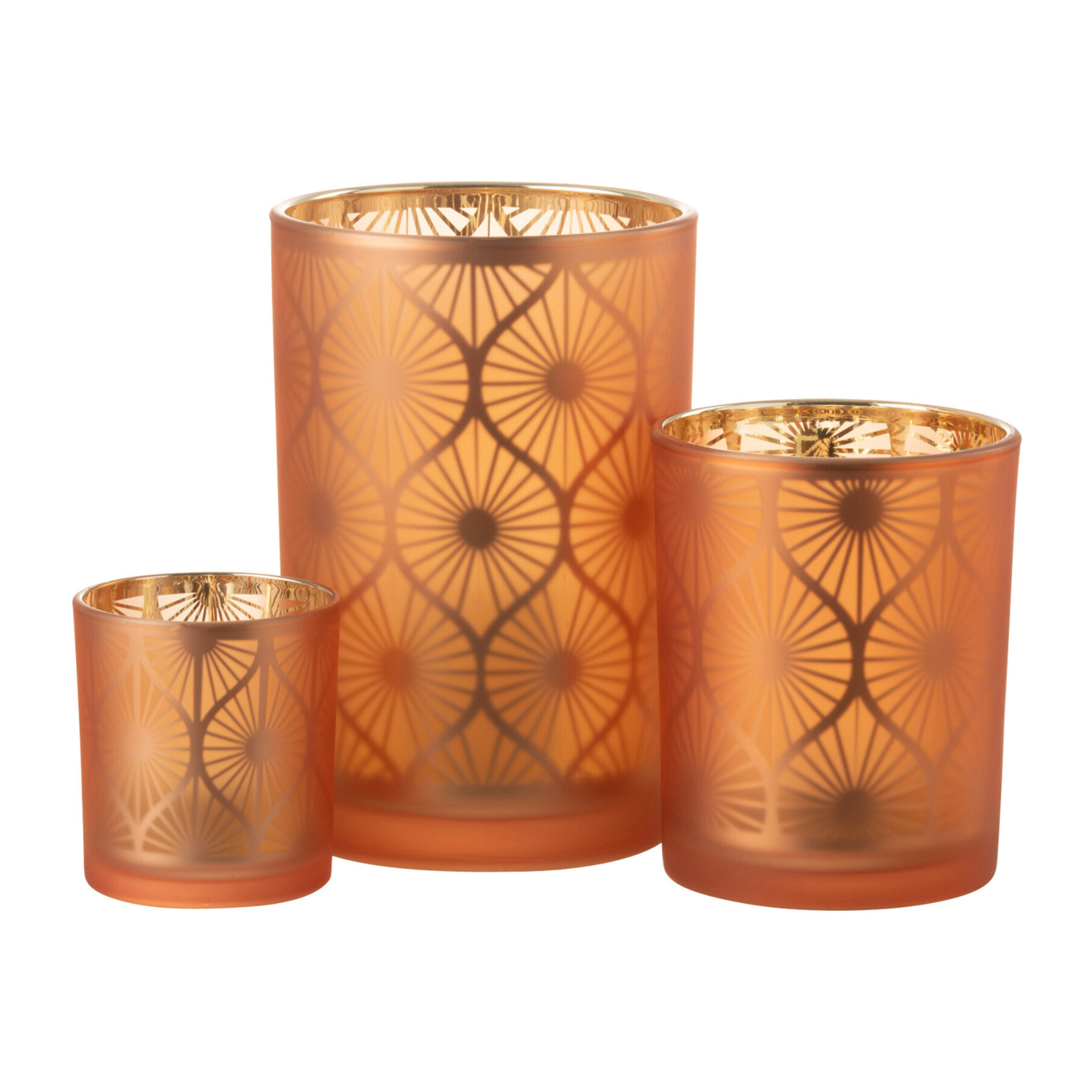 J-Line photophore Losange Fleurs - verre - orange - large