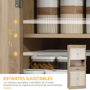 Alacena de Cocina Aparador de Comedor Mueble Auxiliar para Microondas con 4 Puertas 1 Cajón y Estante Abierto para Salón 74x39,5x183 cm Roble