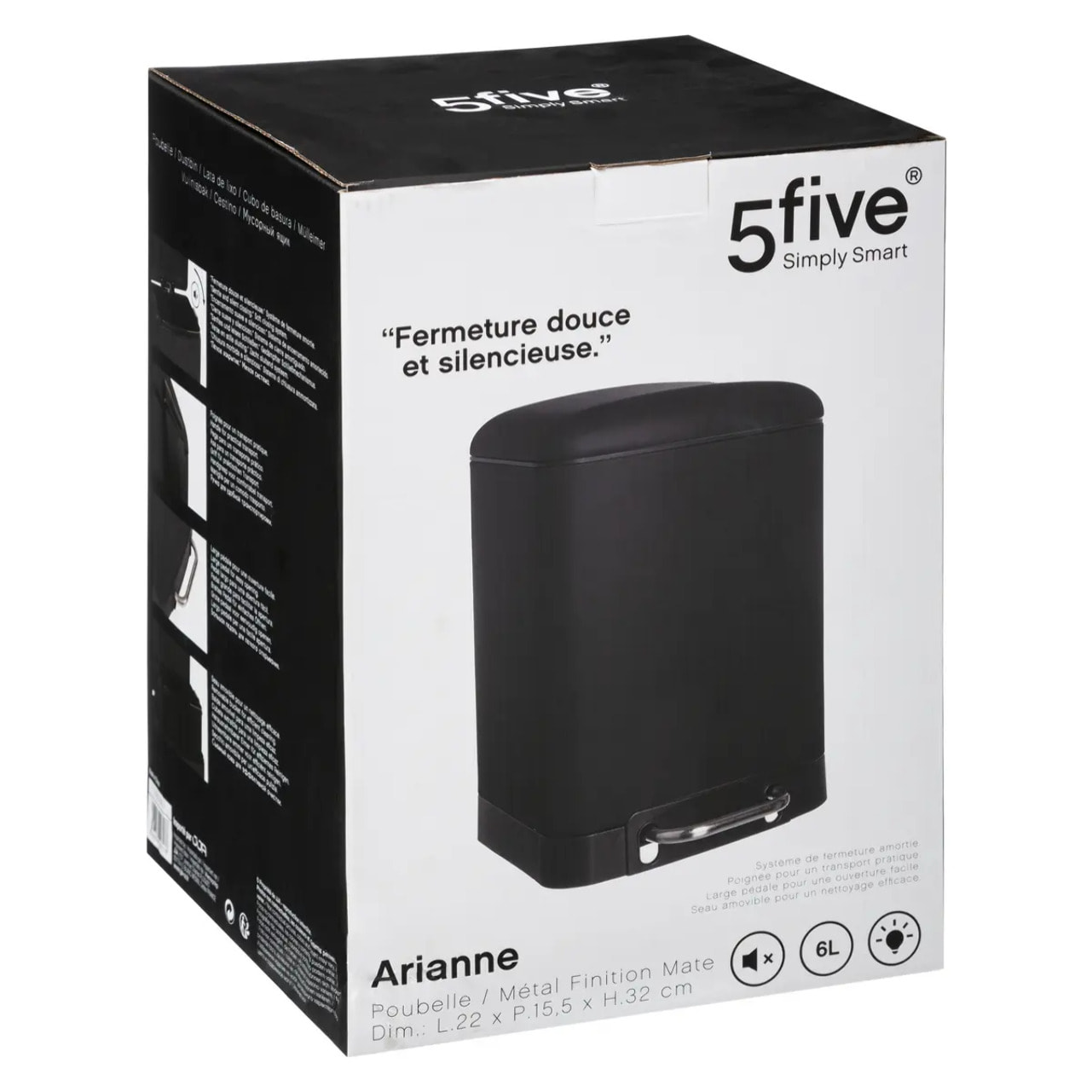 Poubelle à pédale métal 6L "Ariane" noir