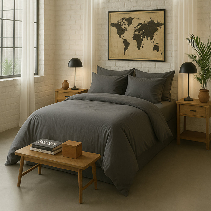 Housse de couette percale de coton lavé gris magnet