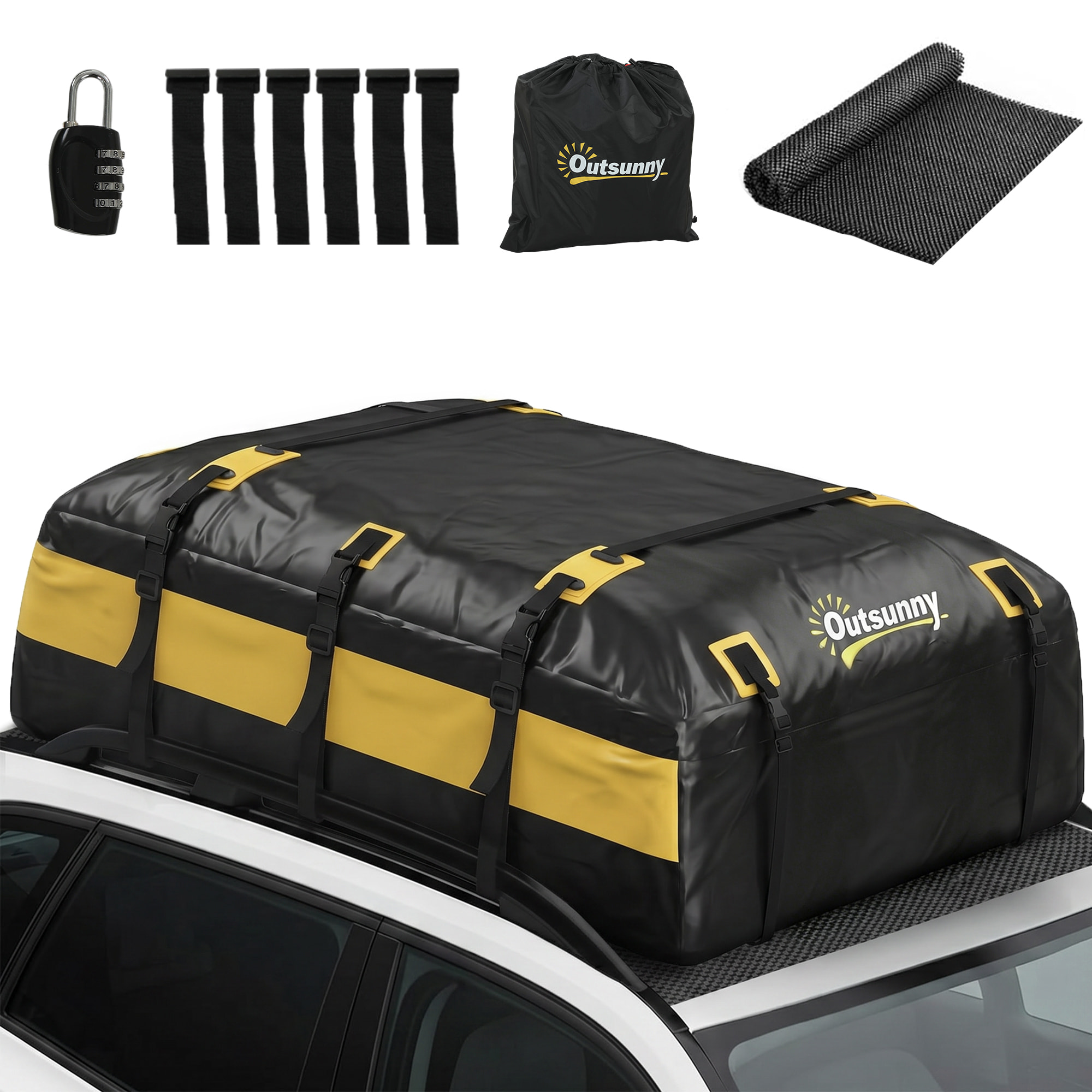 Bolsa de Techo para Coche 594L, Impermeable, Cofre de Techo para Coche con 6 Correas Ajustables, Alfombrilla Antideslizante, Ganchos, Adecuada para Todos Los Vehículos con/sin Portaequipajes
