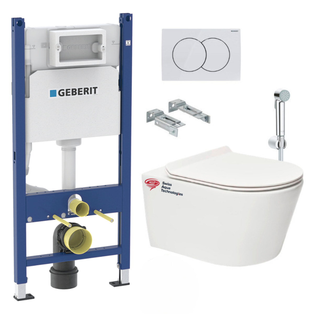Pack bati-support Geberit 112cm + WC sans bride Swiss Aqua Technologies + abattant ultra-fin (BREVISGEB3-SPRAY2)