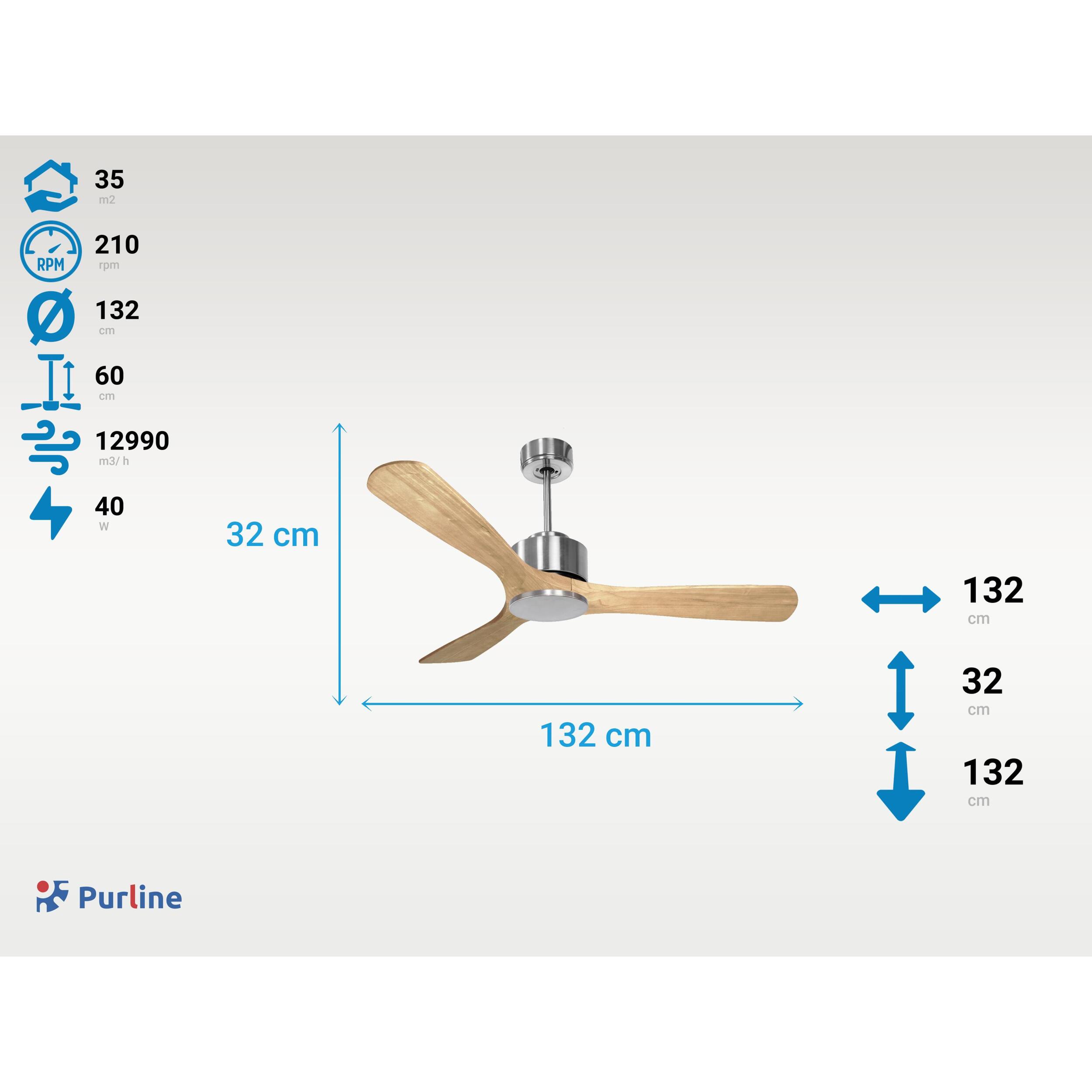 Ventilateur de plafond ø132 cm avec Wifi Réversible Hypersilence 40   W argent