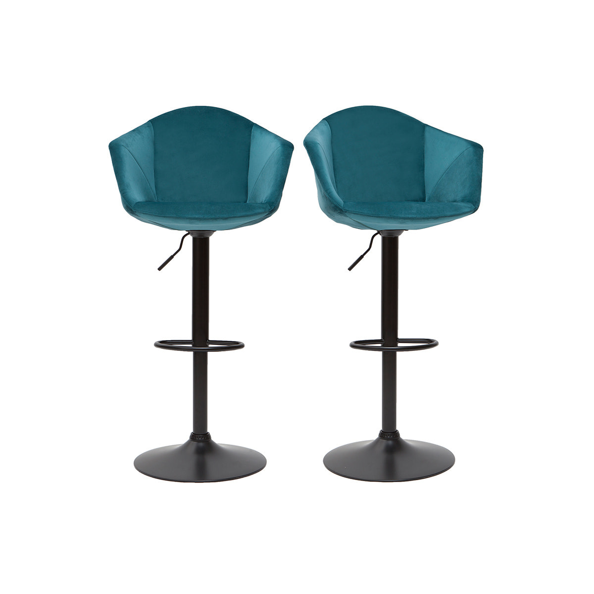 Tabourets de bar réglables pivotants 360° en velours bleu pétrole et métal  (lot de 2) TAYA