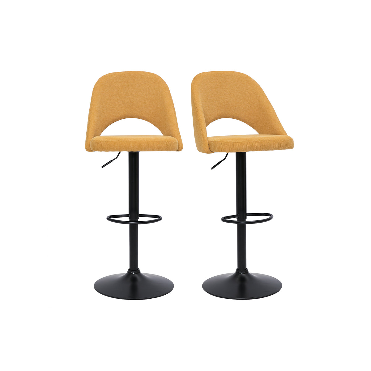 Tabourets de bar relevables tissu effet velours texturé jaune moutarde et métal noir (lot de 2) COSETTE