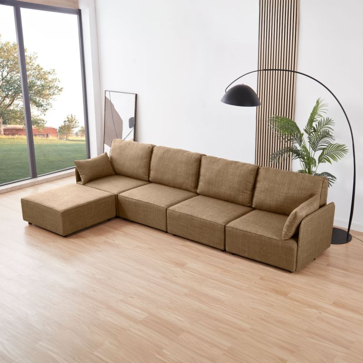 Sofá modular con chaiselongue 4 plazas y brazos Cubiq Beige