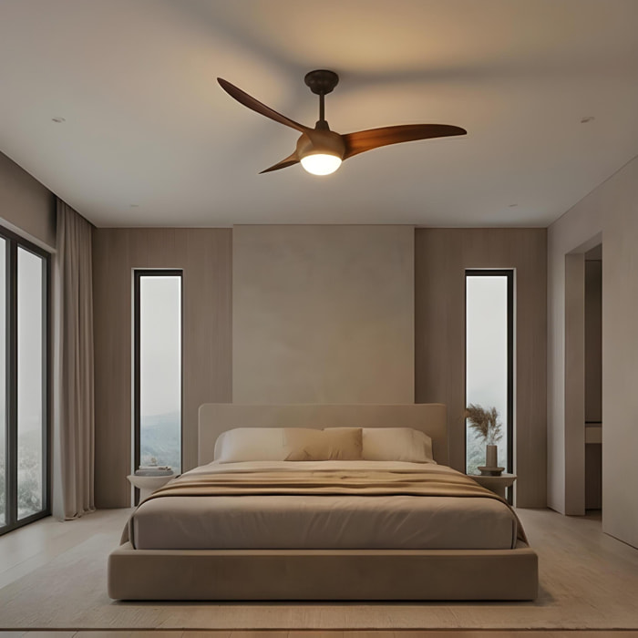 Forlight Helix Ventilador de Techo Silencioso con Luz LED. 5 Velocidades, Programable. Giro Inverso. Acero Marrón Madera