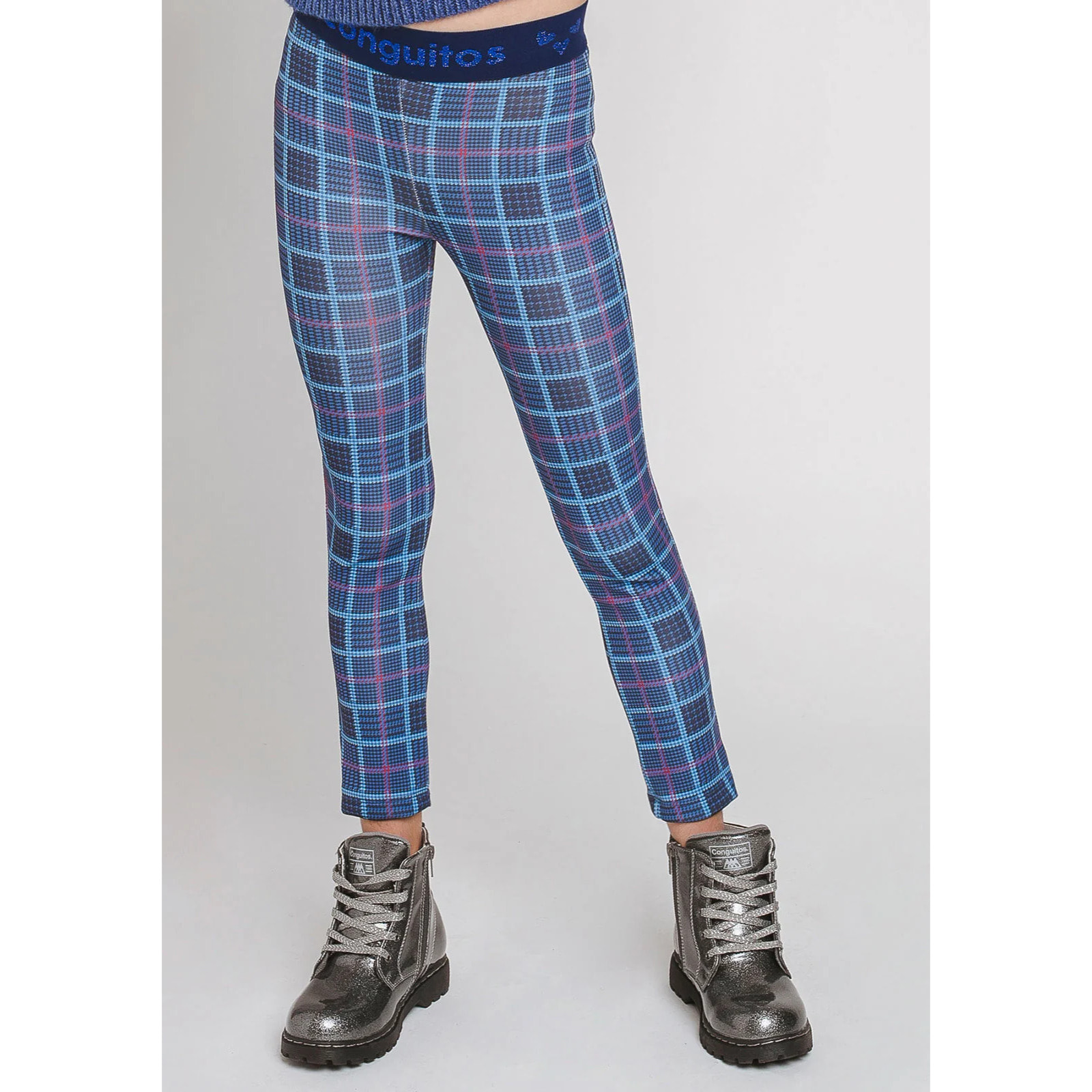 Leggings de Niña Cuadros Azul Marino