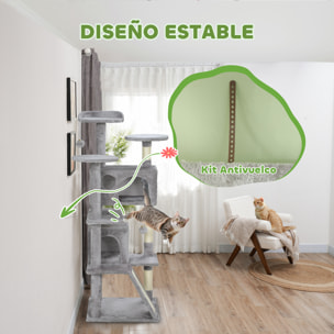 Rascador para Gatos Altura 138 cm Árbol para Gatos Torre de Escalada con Postes Rascadores de Sisal Plataformas Cuevas Bolas Colgantes y Hamacas Gris Claro