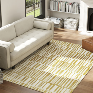 Alfombra Salón 170x120 cm Alfombra Lavable en Lavadora Pelo Corto Elementos a Rayas Tapete para Sala de Estar Dormitorio Comedor Crema