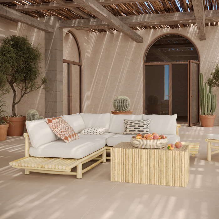 Salon de jardin 4 personnes en bois de teck avec canapé, table basse - Sunny