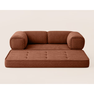 Poppy - canapé 3 places convertible en velours côtelé - Terracotta