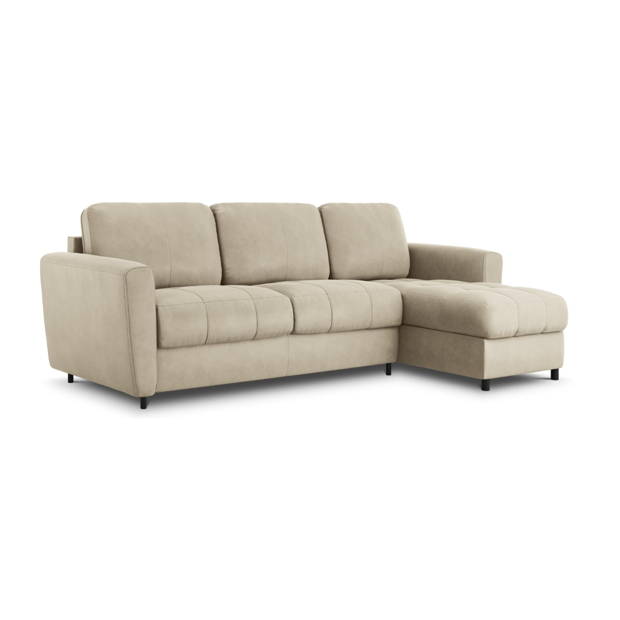 Canapé d'angle droit convertible "Audra" 4 places en cuir véritable gris clair