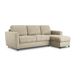 Canapé d'angle droit convertible "Audra" 4 places en cuir véritable gris clair
