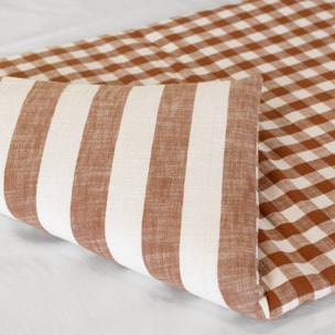 Édredon réversible coton flammé motifs rayures et vichy LOURMARIN - Terracotta