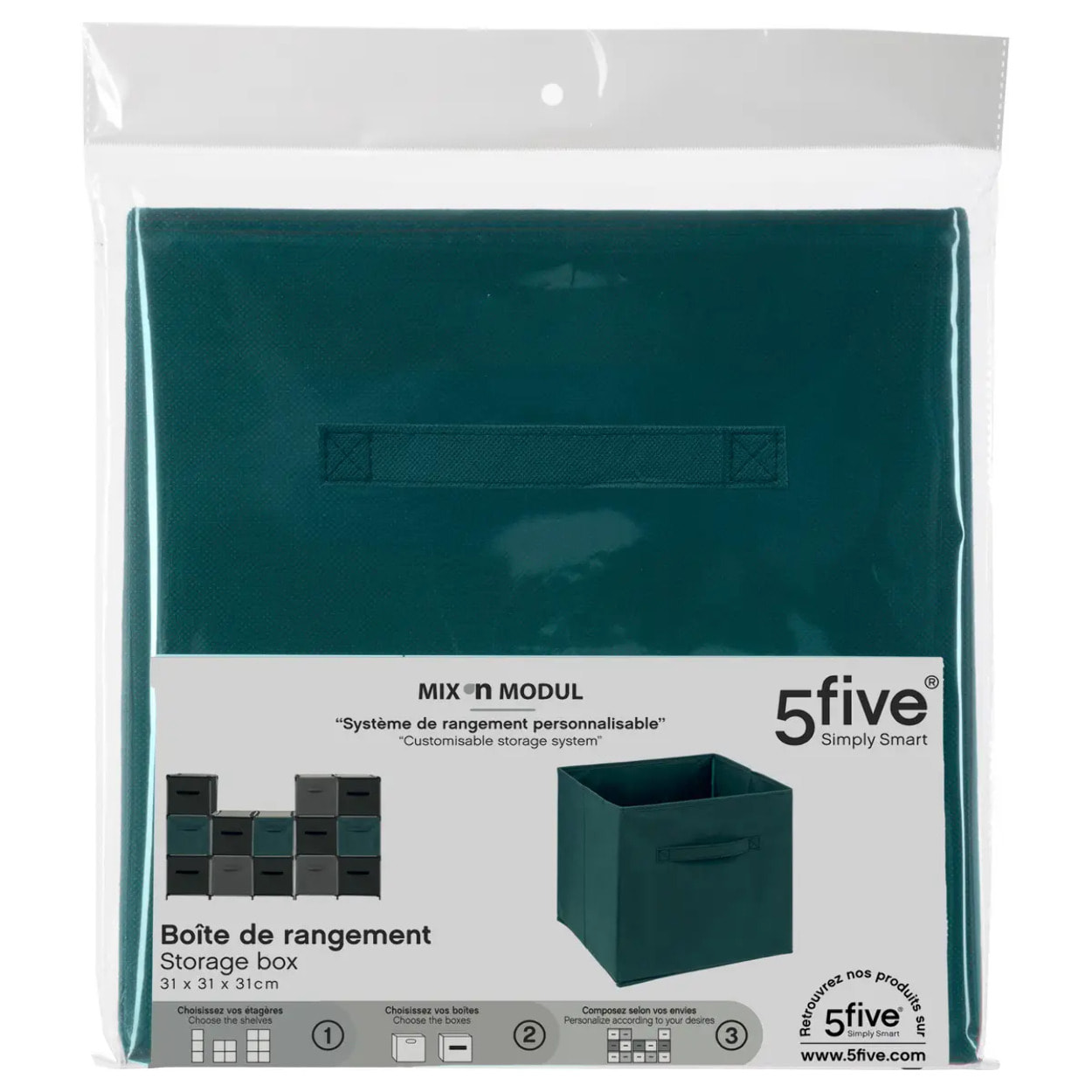 Panier tissu 31x31cm "Mix N' Modul" bleu pétrole